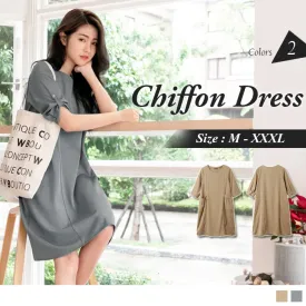 3/4 SLEEVE POCKET CHIFFON DRESS