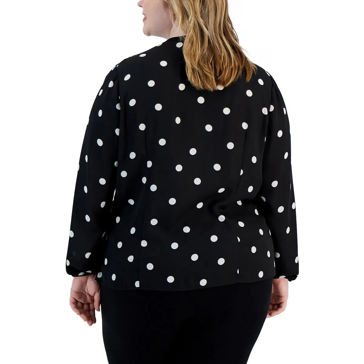 Anne Klein Womens Plus Chiffon Polka Dot Blouse