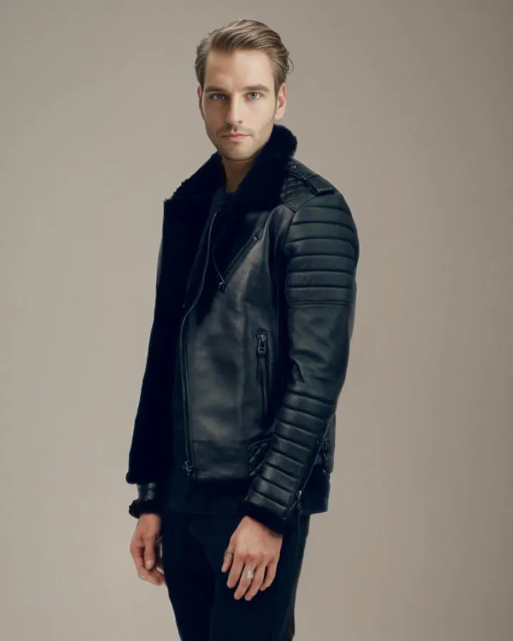 Arsalan Shearling Biker Quilted Leather Jacket