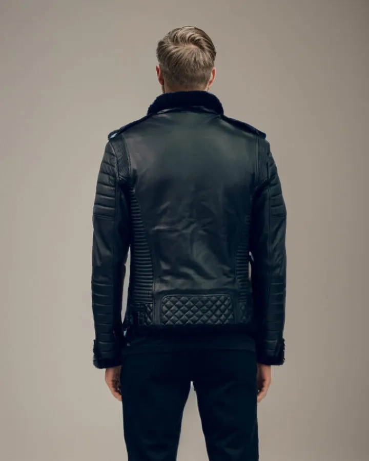 Arsalan Shearling Biker Quilted Leather Jacket