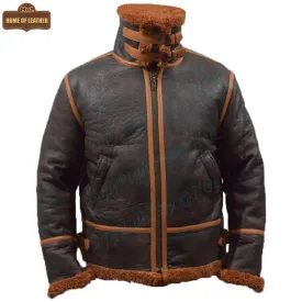 B022 RAF Brown Shearling Winter Fashion Bomber Aviator Jacket