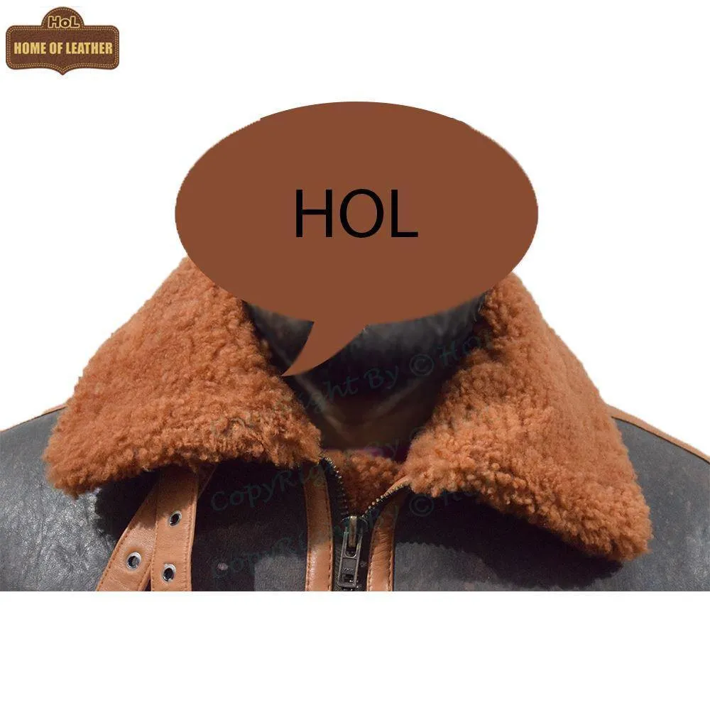B022 RAF Brown Shearling Winter Fashion Bomber Aviator Jacket