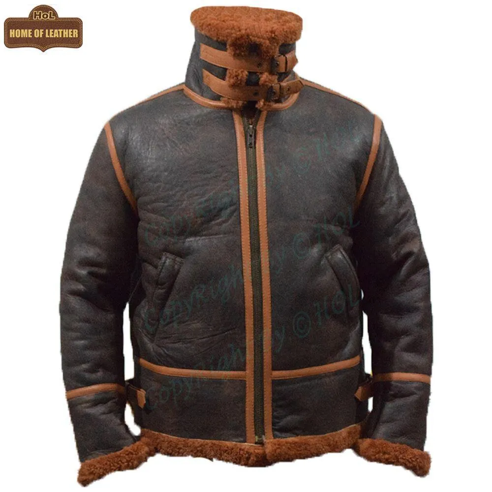 B022 RAF Brown Shearling Winter Fashion Bomber Aviator Jacket