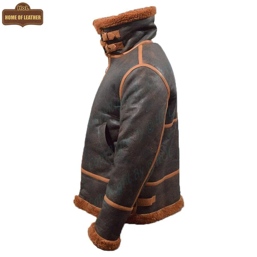 B022 RAF Brown Shearling Winter Fashion Bomber Aviator Jacket