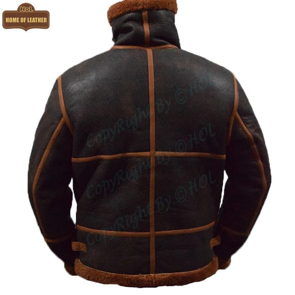 B022 RAF Brown Shearling Winter Fashion Bomber Aviator Jacket