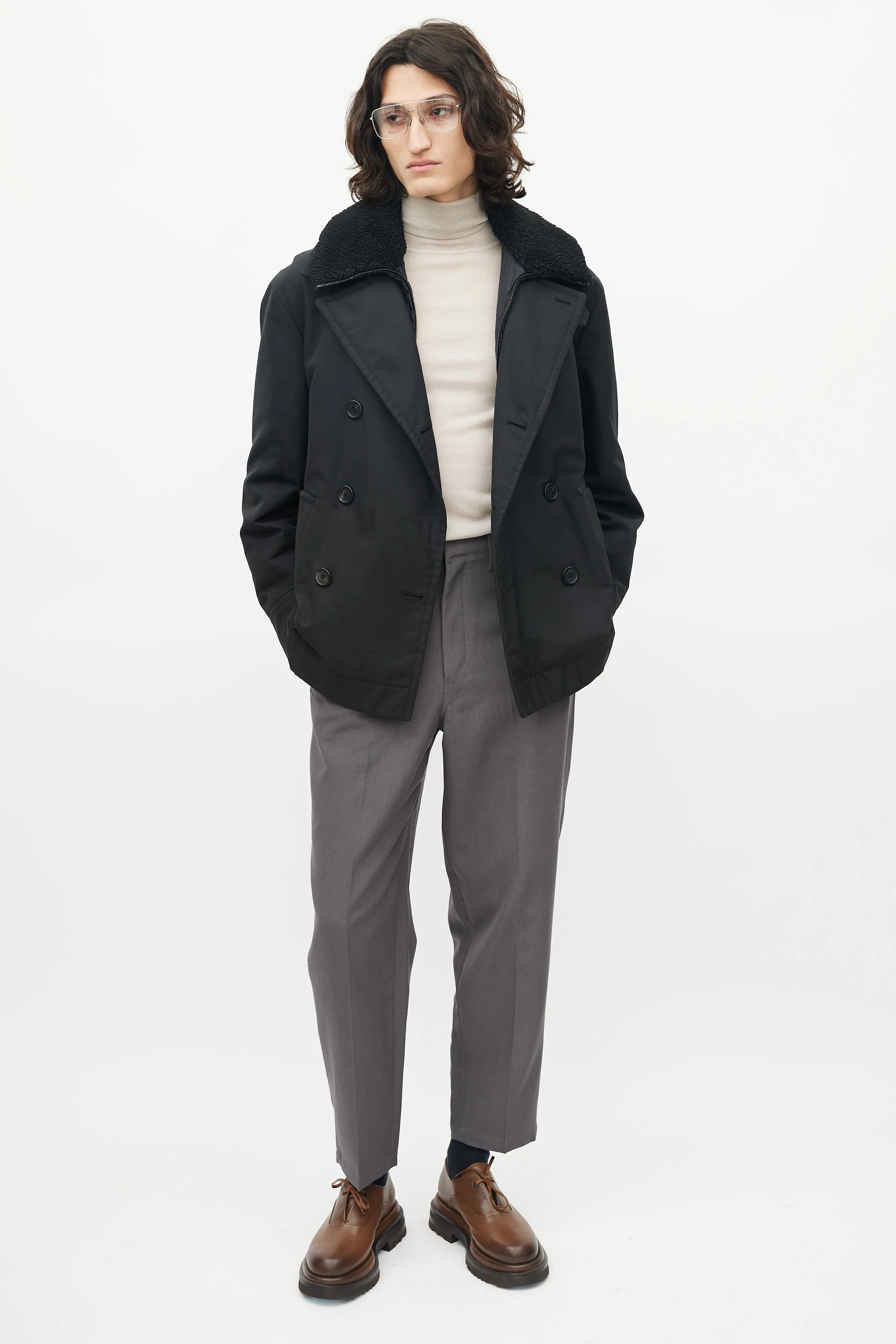 Black Nylon Shearling Jacket