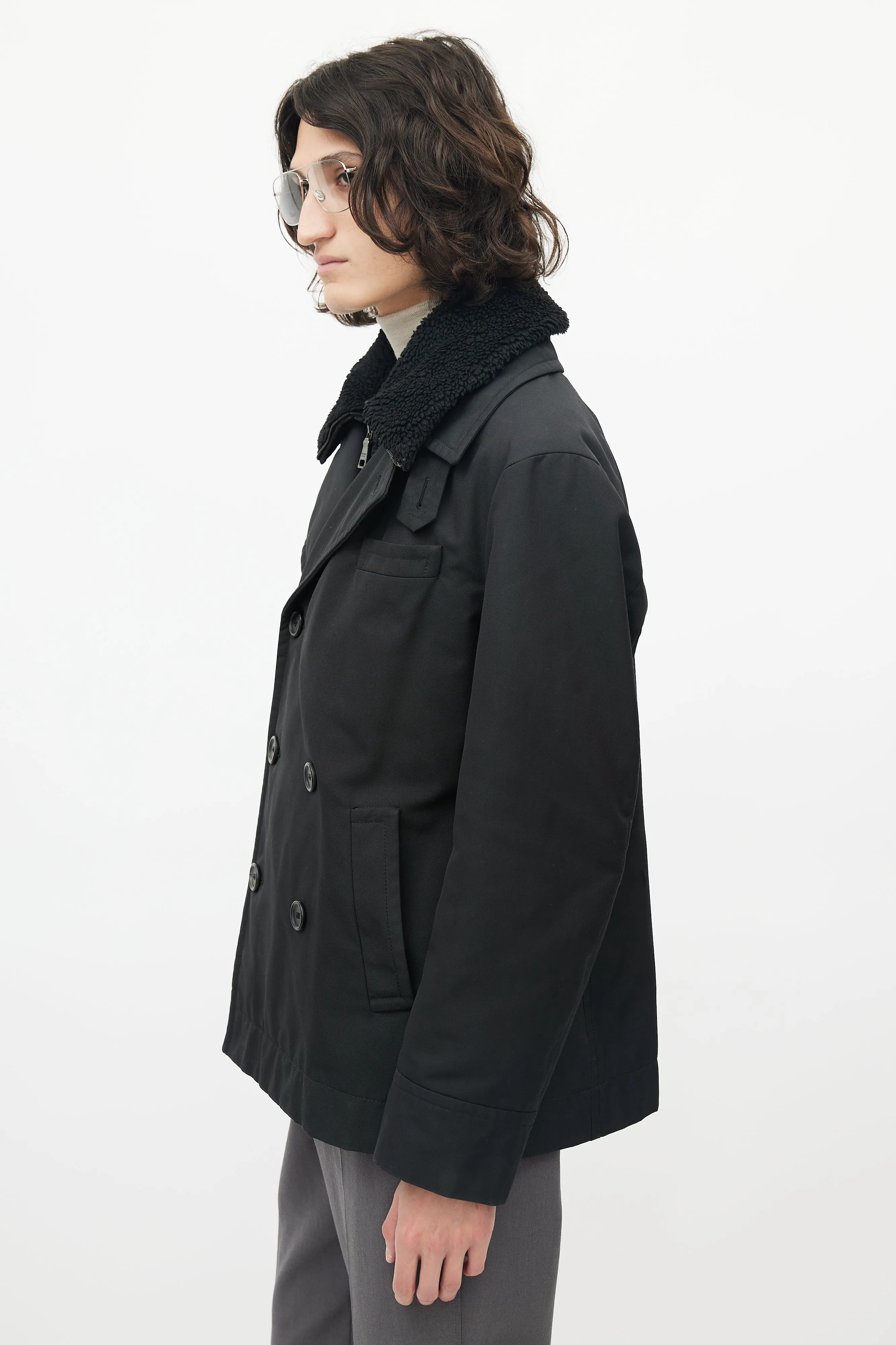 Black Nylon Shearling Jacket