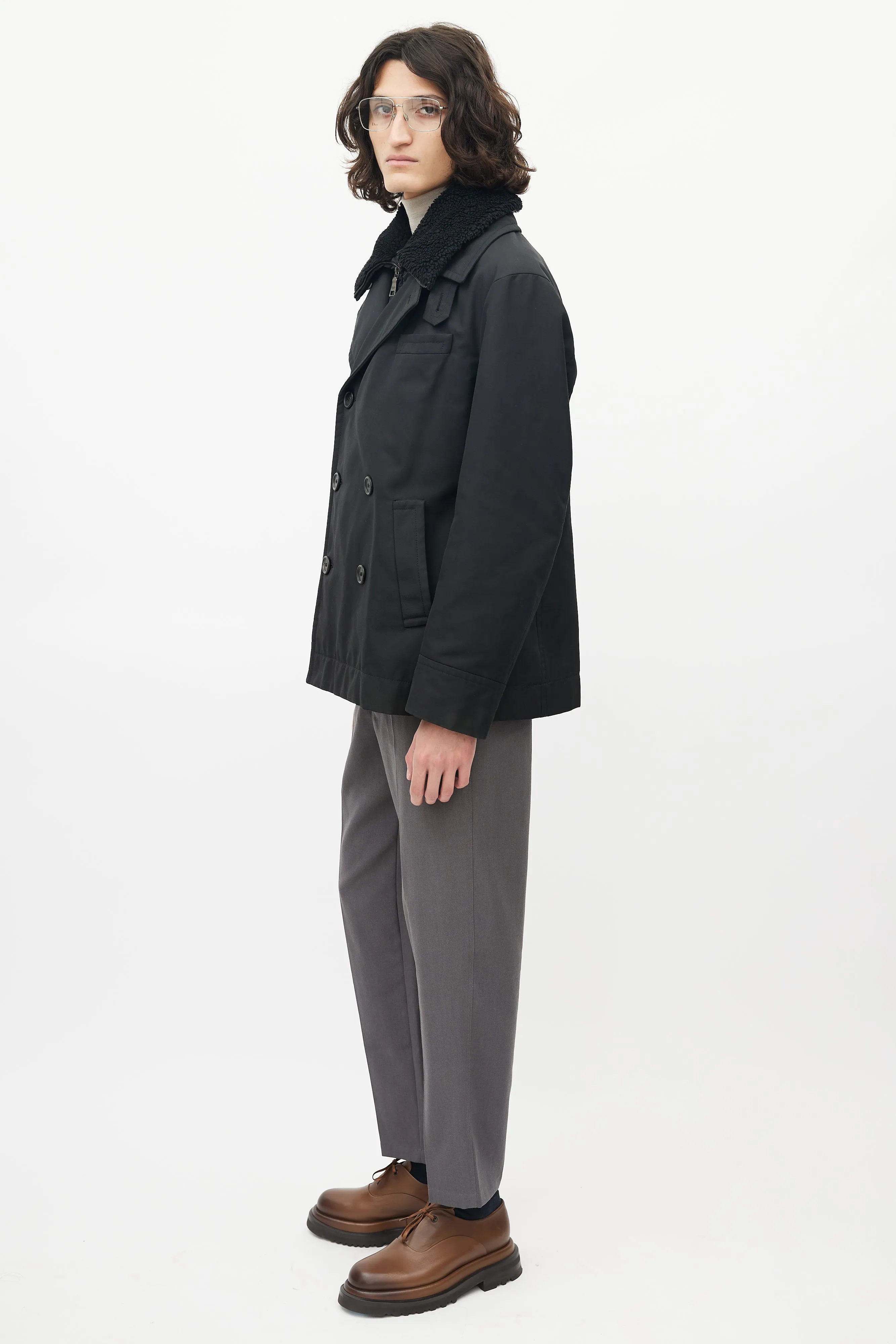 Black Nylon Shearling Jacket