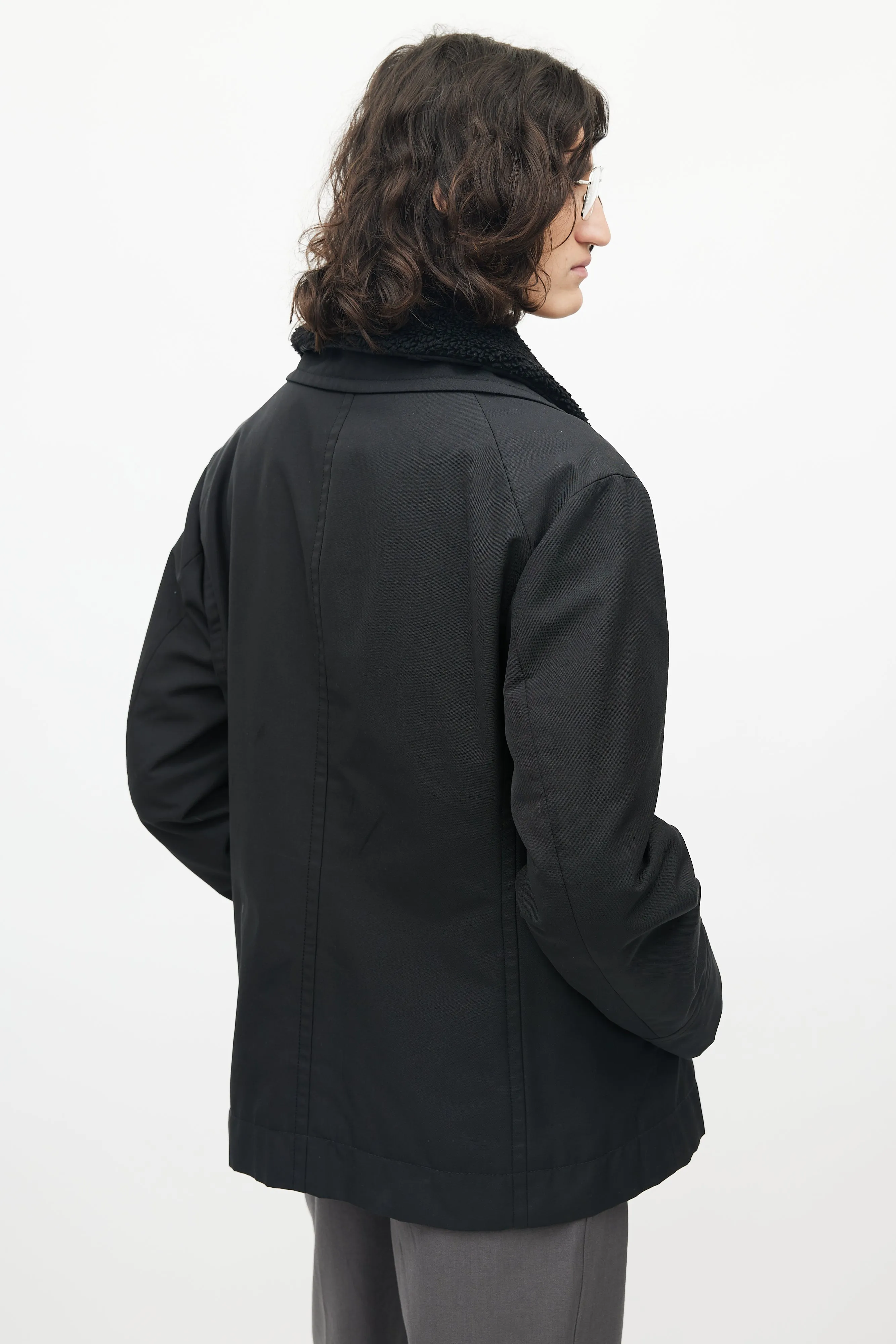 Black Nylon Shearling Jacket