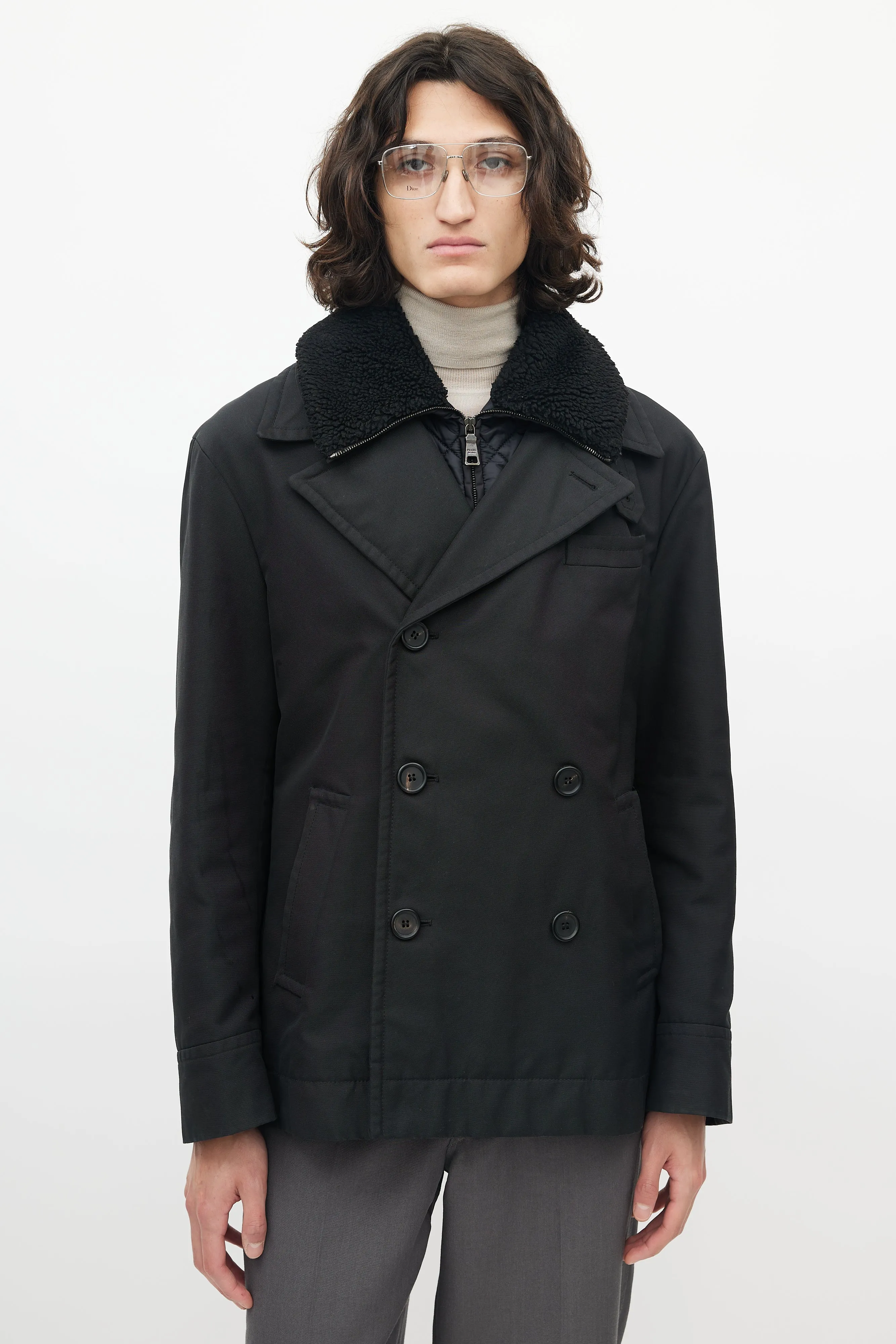 Black Nylon Shearling Jacket