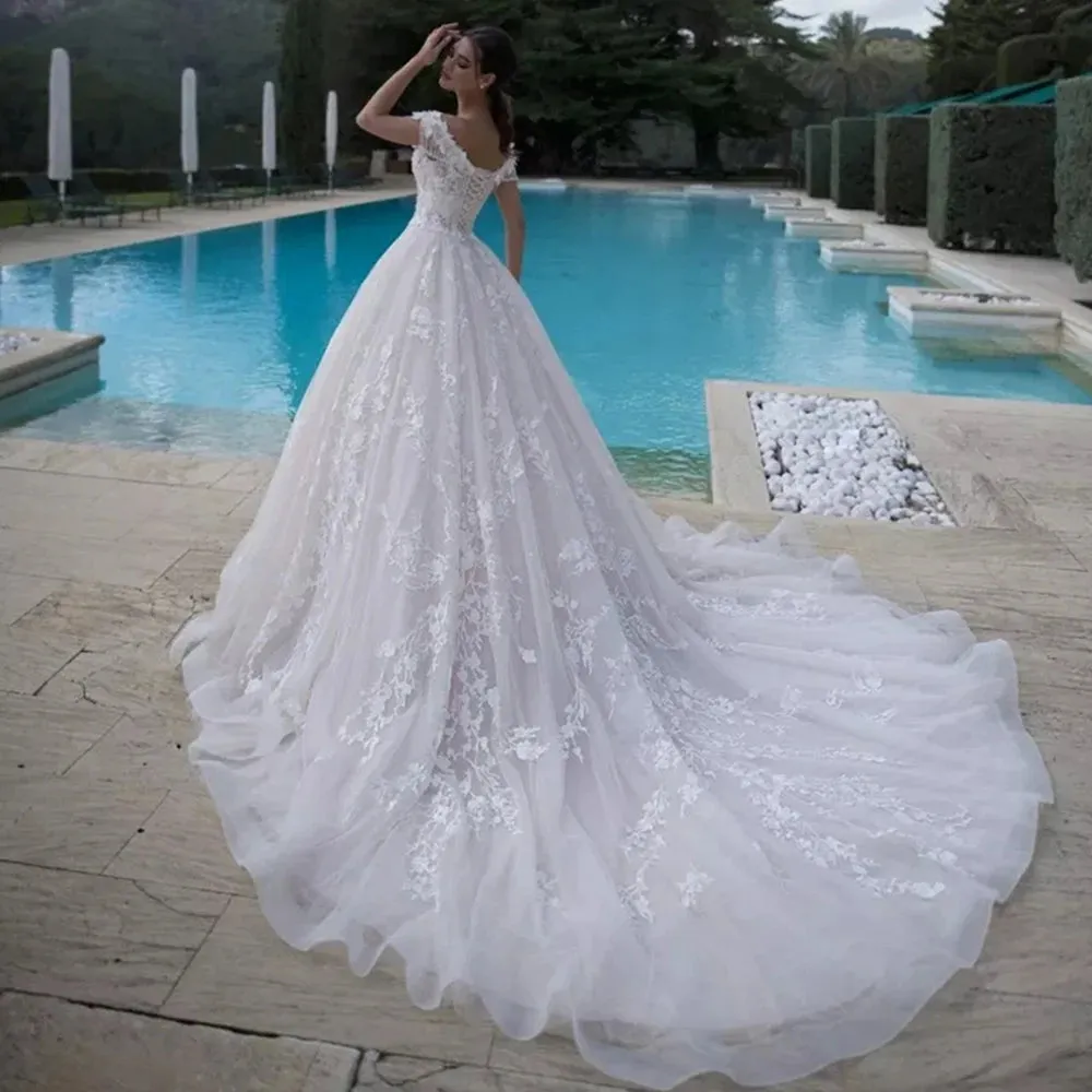 Brautkleid Boat Neck A-line Wedding Dresses Plus Size Tassel Sleeve Gorgeous Suknie Slubne Lace Up Back Robe de Mariage