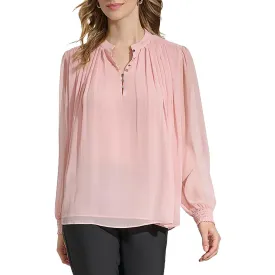 Calvin Klein Womens Chiffon Henley Blouse