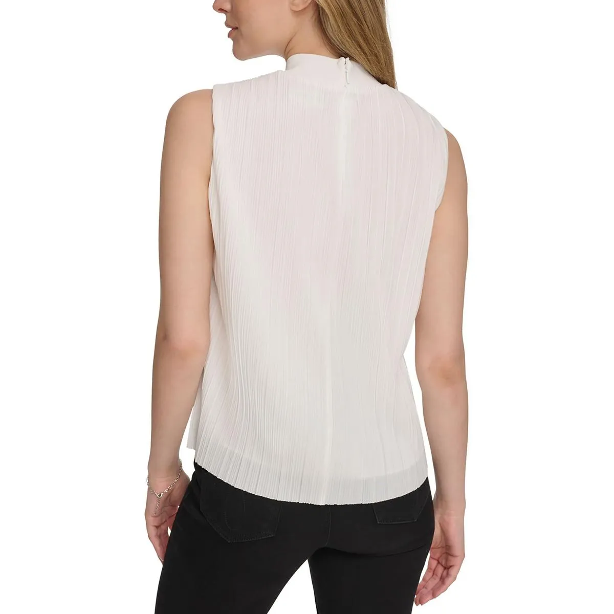 Calvin Klein Womens Chiffon Pleated Blouse