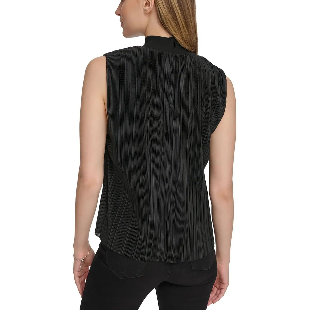 Calvin Klein Womens Chiffon Pleated Blouse