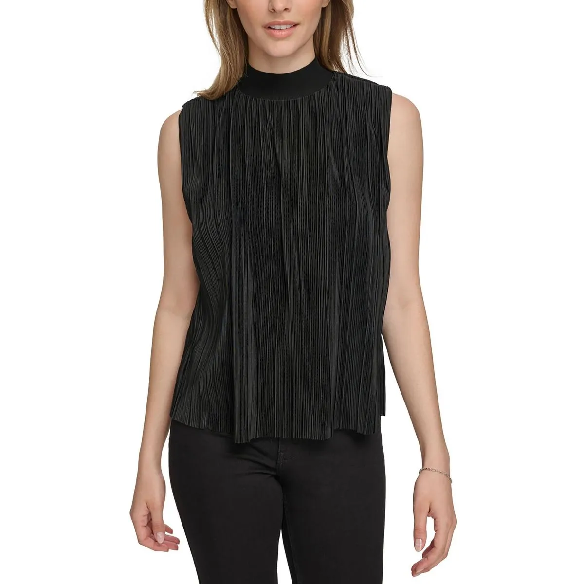 Calvin Klein Womens Chiffon Pleated Blouse