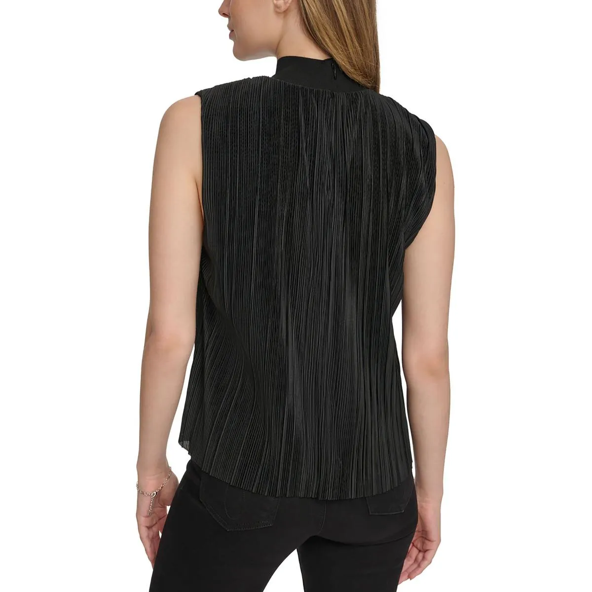Calvin Klein Womens Chiffon Pleated Blouse