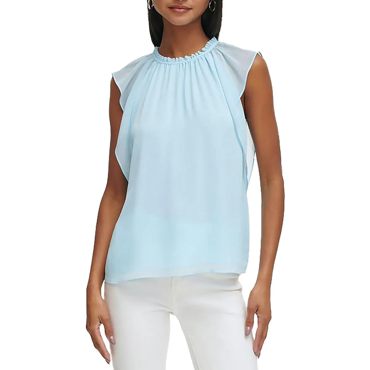 Calvin Klein Womens Flutter Sleeve Ruffled Blouse