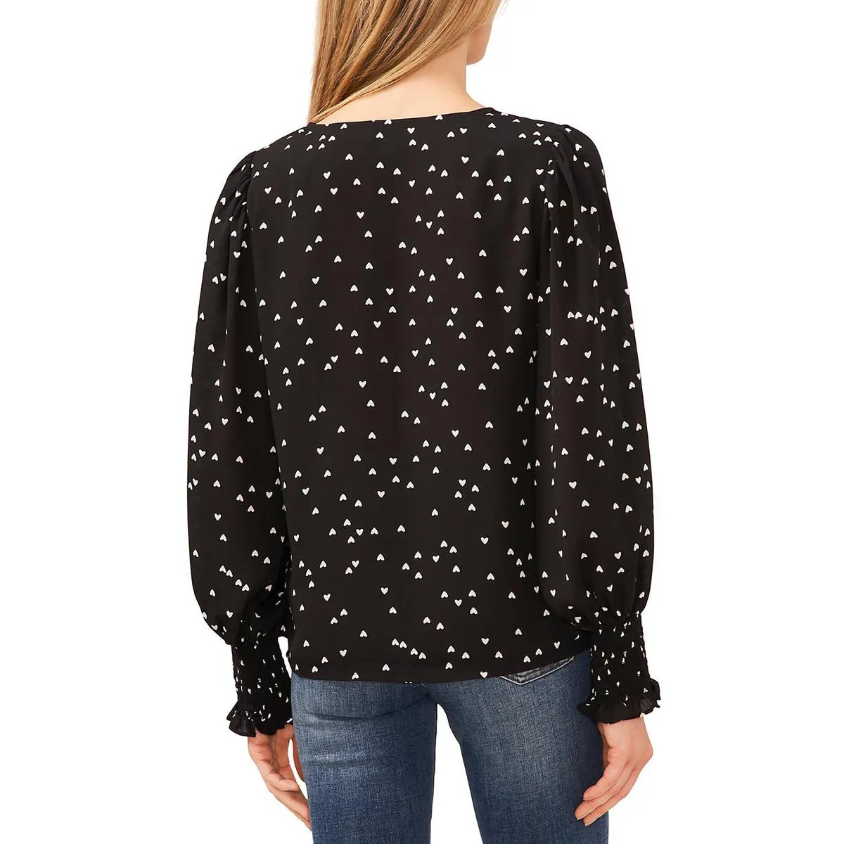 CeCe Womens V Neck Smocked Blouse