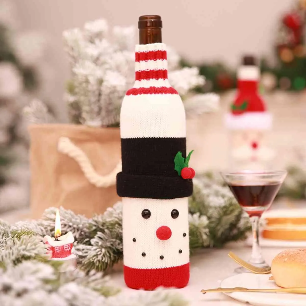 Cheerful Christmas Wine Bottle Sweater: High-Quality Polyester Cover for Holiday Spirit