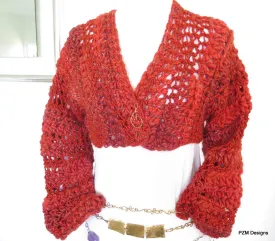 Cropped Orange Bolero Shrug made from luxury imported wool with shrug pin