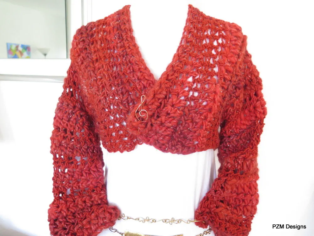 Cropped Orange Bolero Shrug made from luxury imported wool with shrug pin