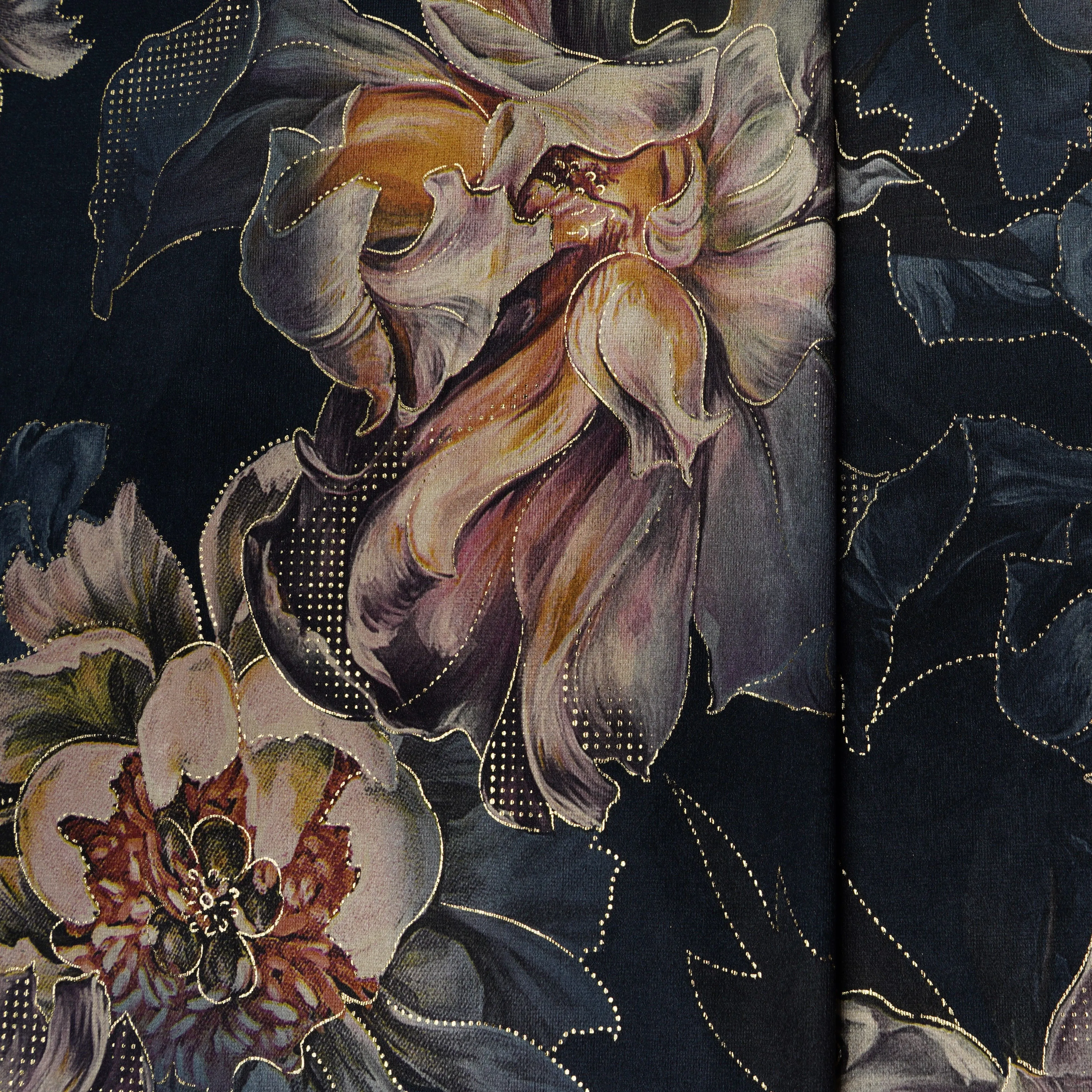 Dark Grey Floral Print Velvet Silk Fabric 20397