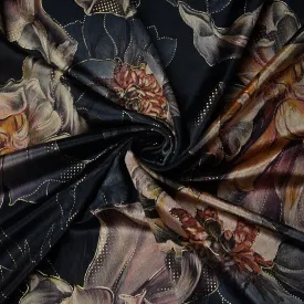 Dark Grey Floral Print Velvet Silk Fabric 20397