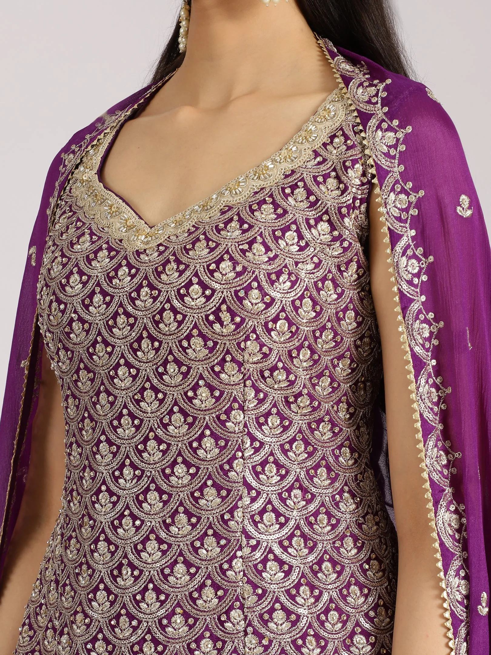 Embellished Purple Sharara Suit with Dupatta