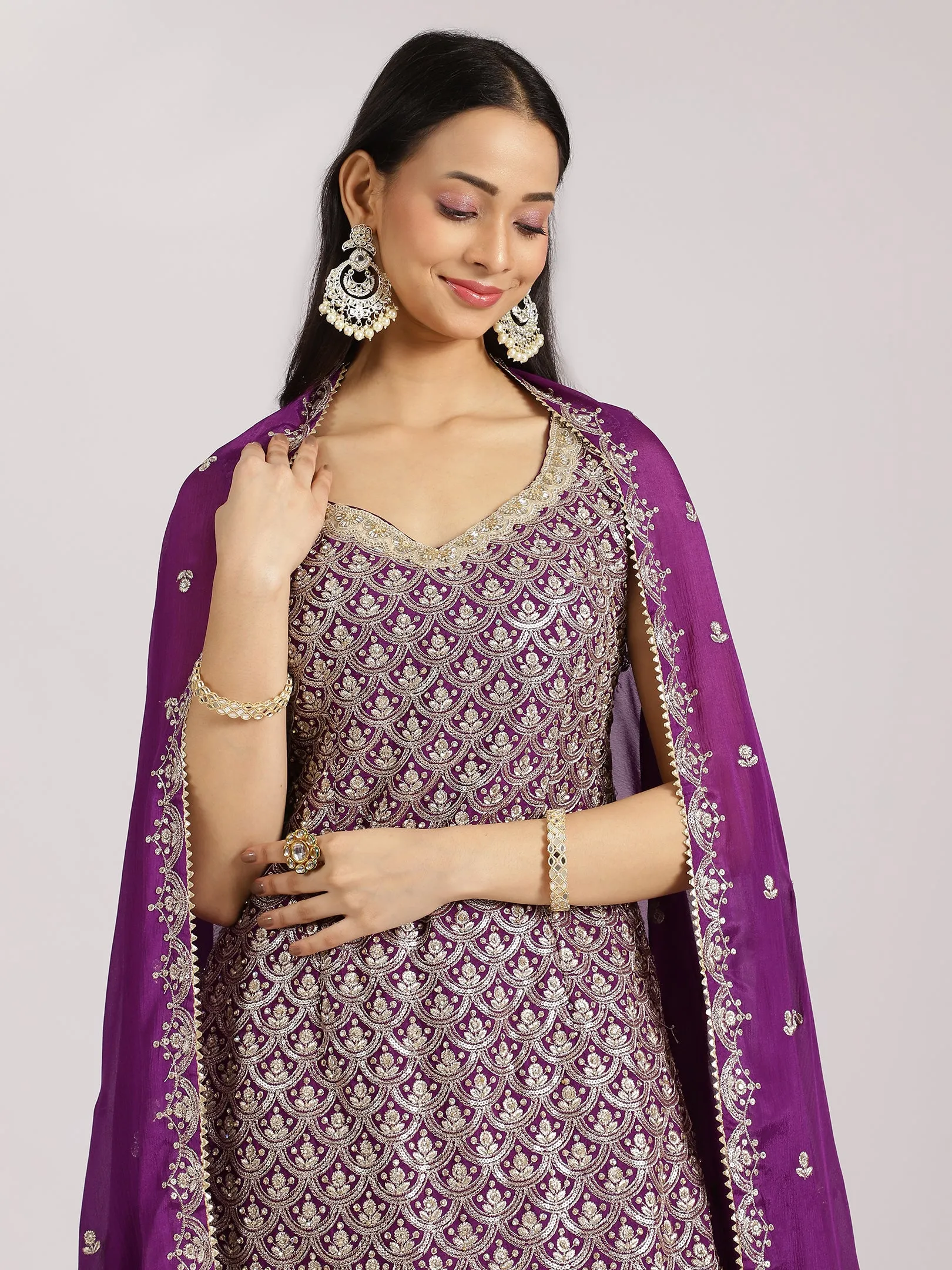 Embellished Purple Sharara Suit with Dupatta