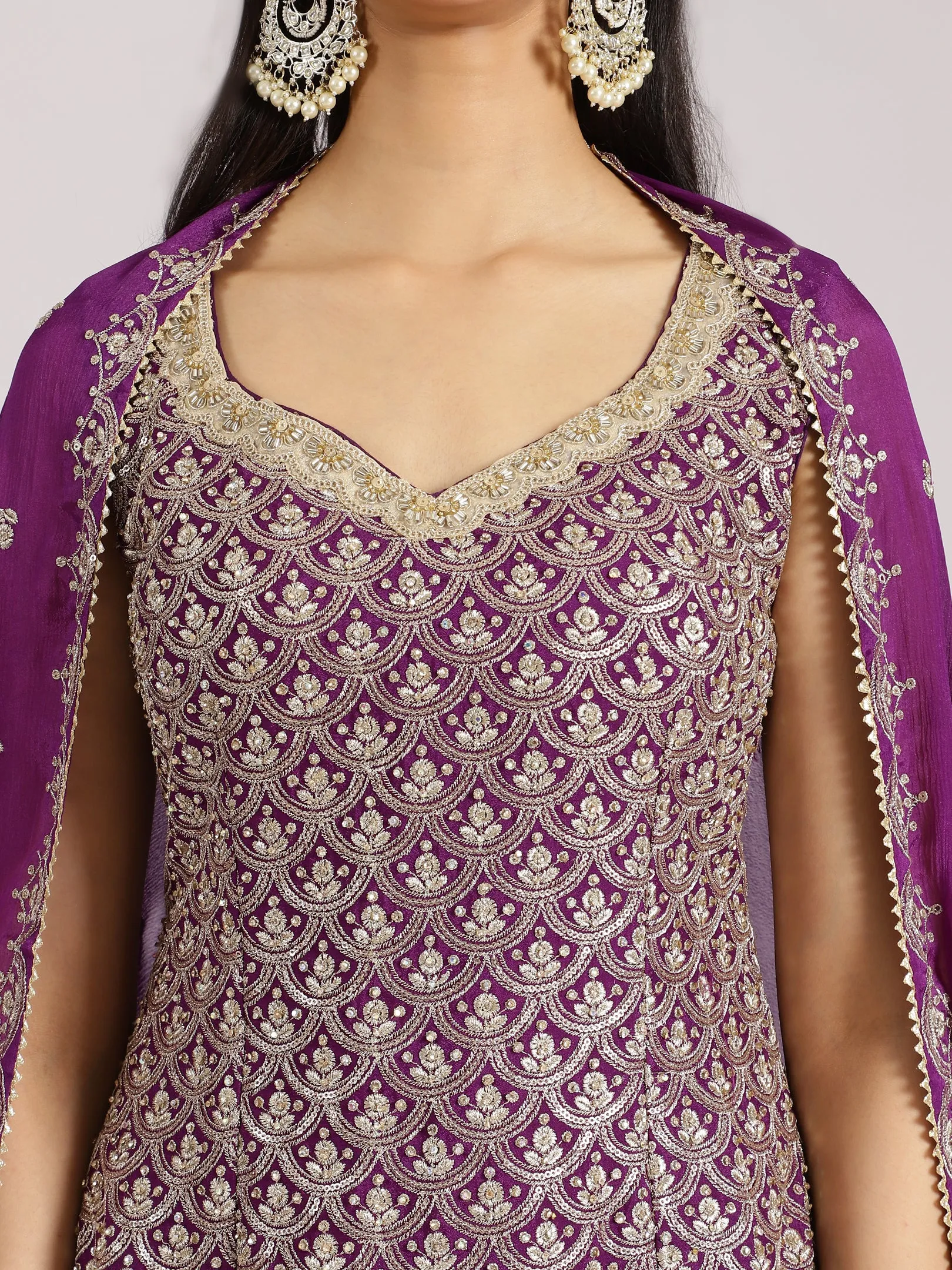 Embellished Purple Sharara Suit with Dupatta