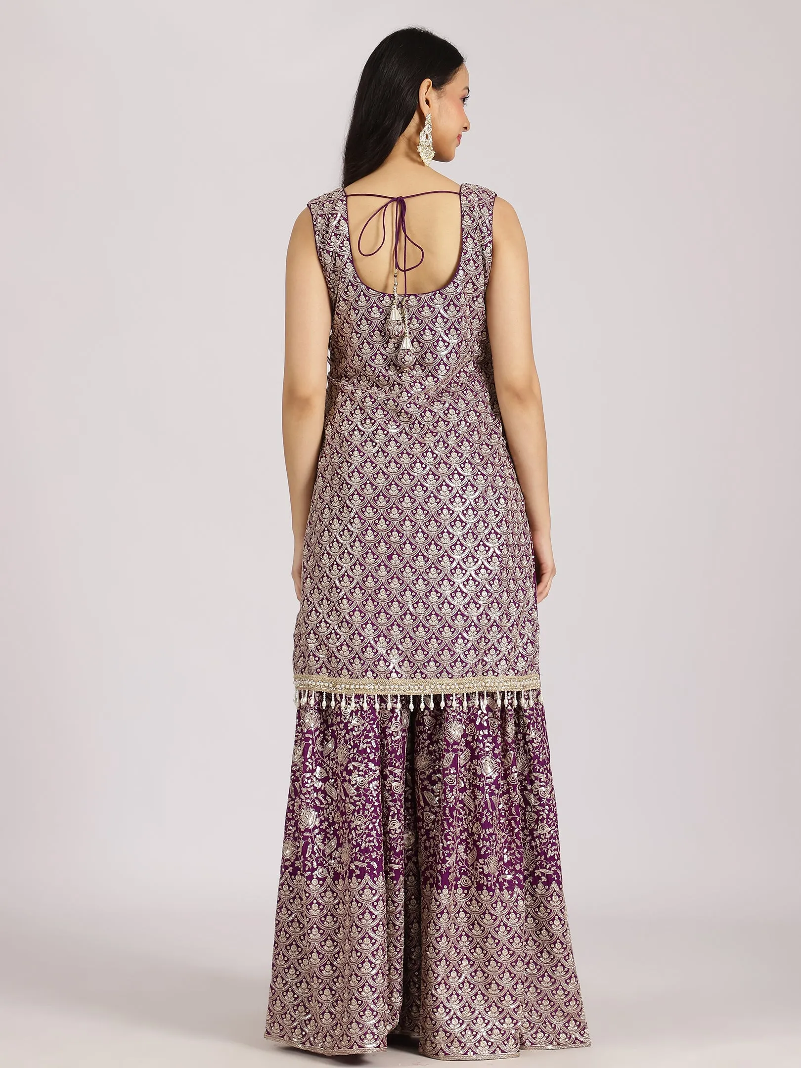 Embellished Purple Sharara Suit with Dupatta