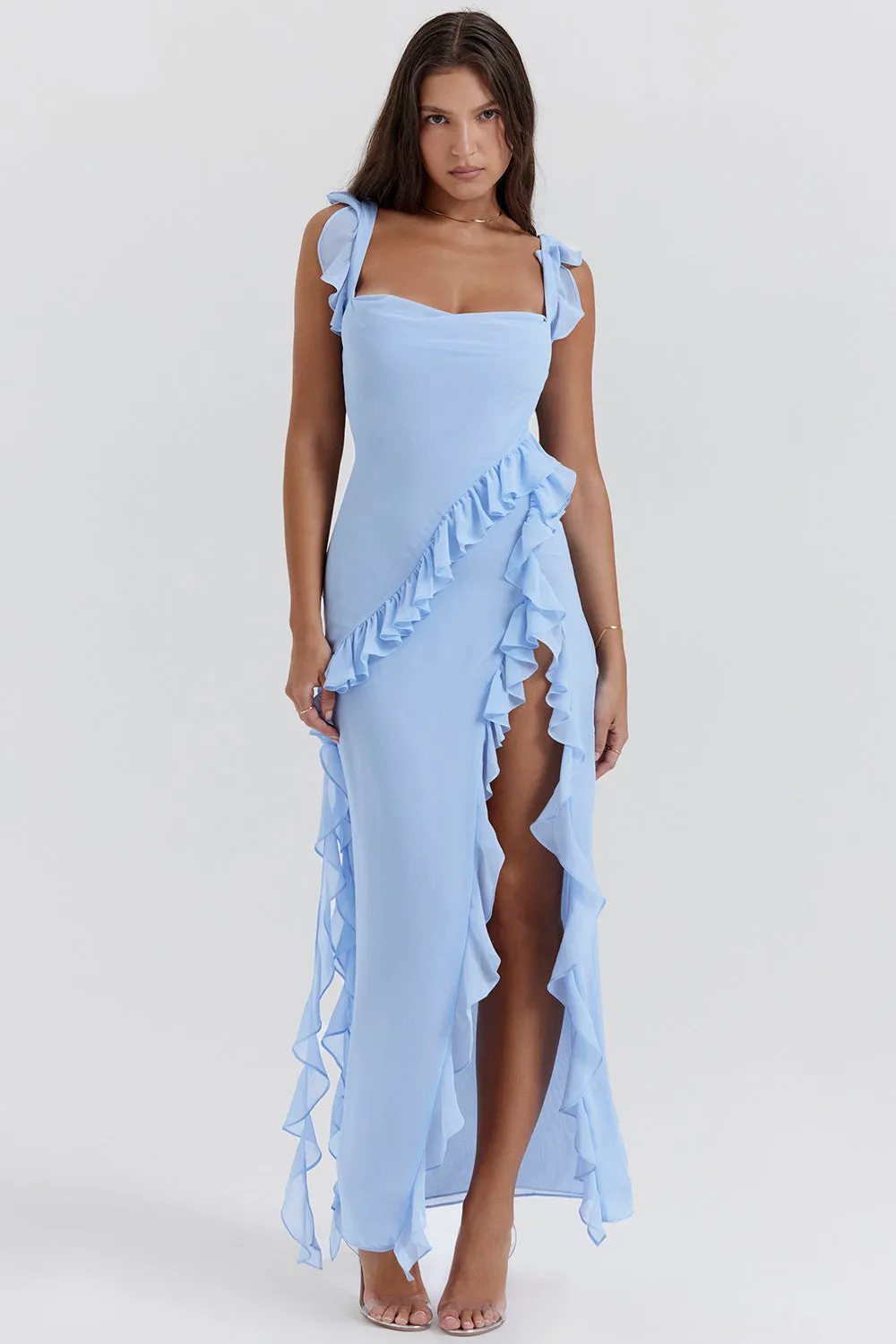 Evelyne™ - Ruffled Slit Elegance Dress