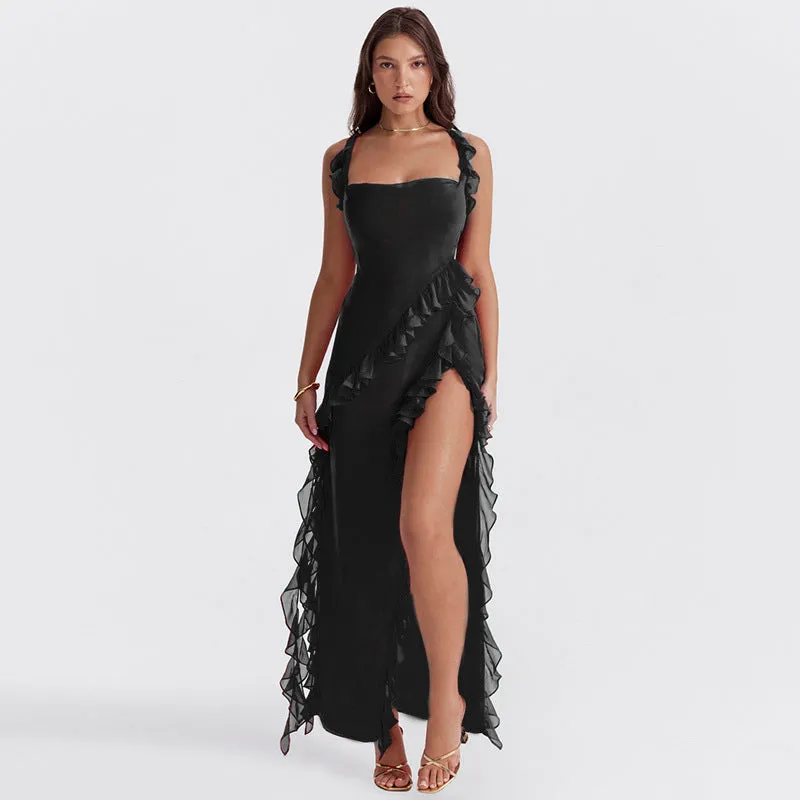 Evelyne™ - Ruffled Slit Elegance Dress