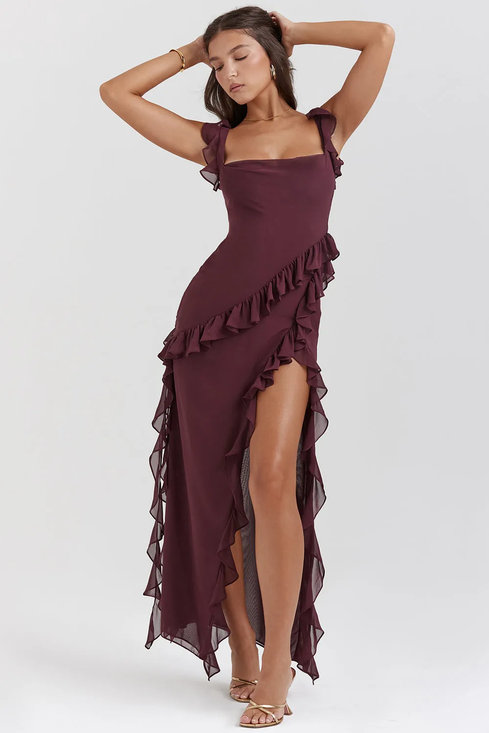 Evelyne™ - Ruffled Slit Elegance Dress