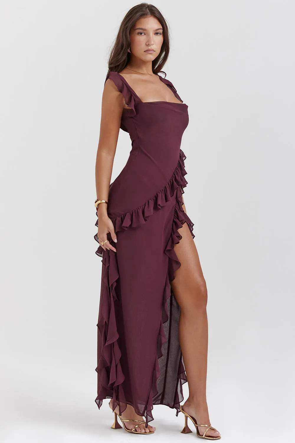Evelyne™ - Ruffled Slit Elegance Dress