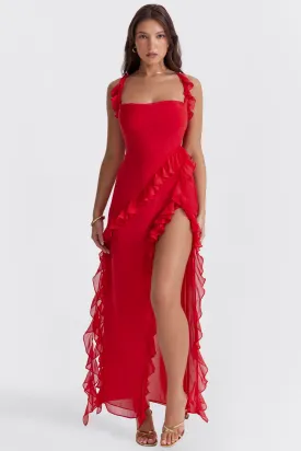 Evelyne™ - Ruffled Slit Elegance Dress