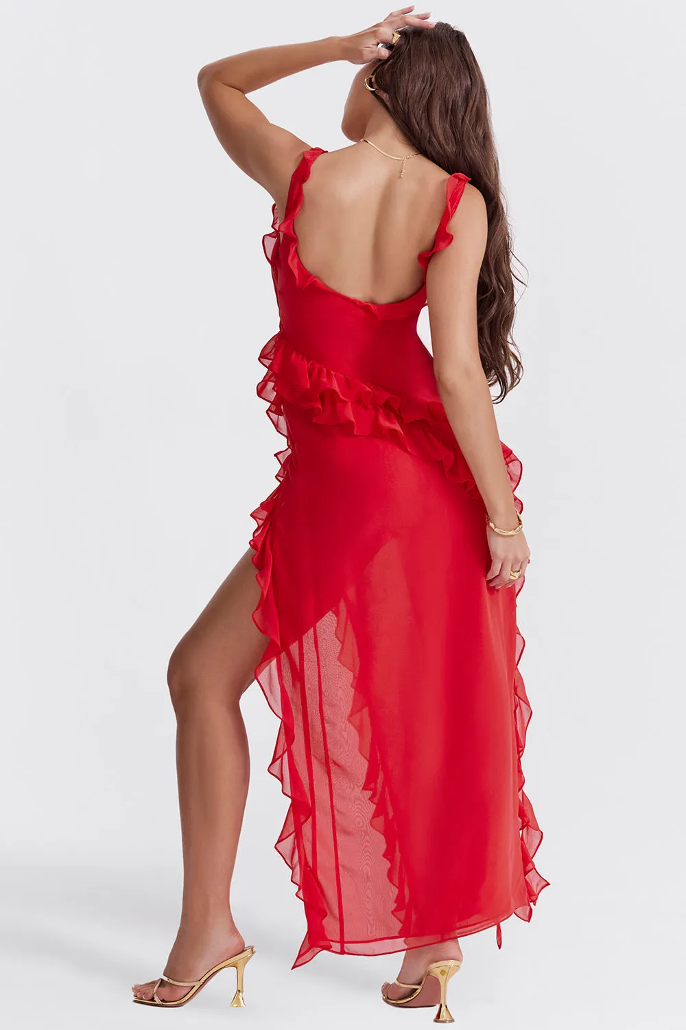 Evelyne™ - Ruffled Slit Elegance Dress