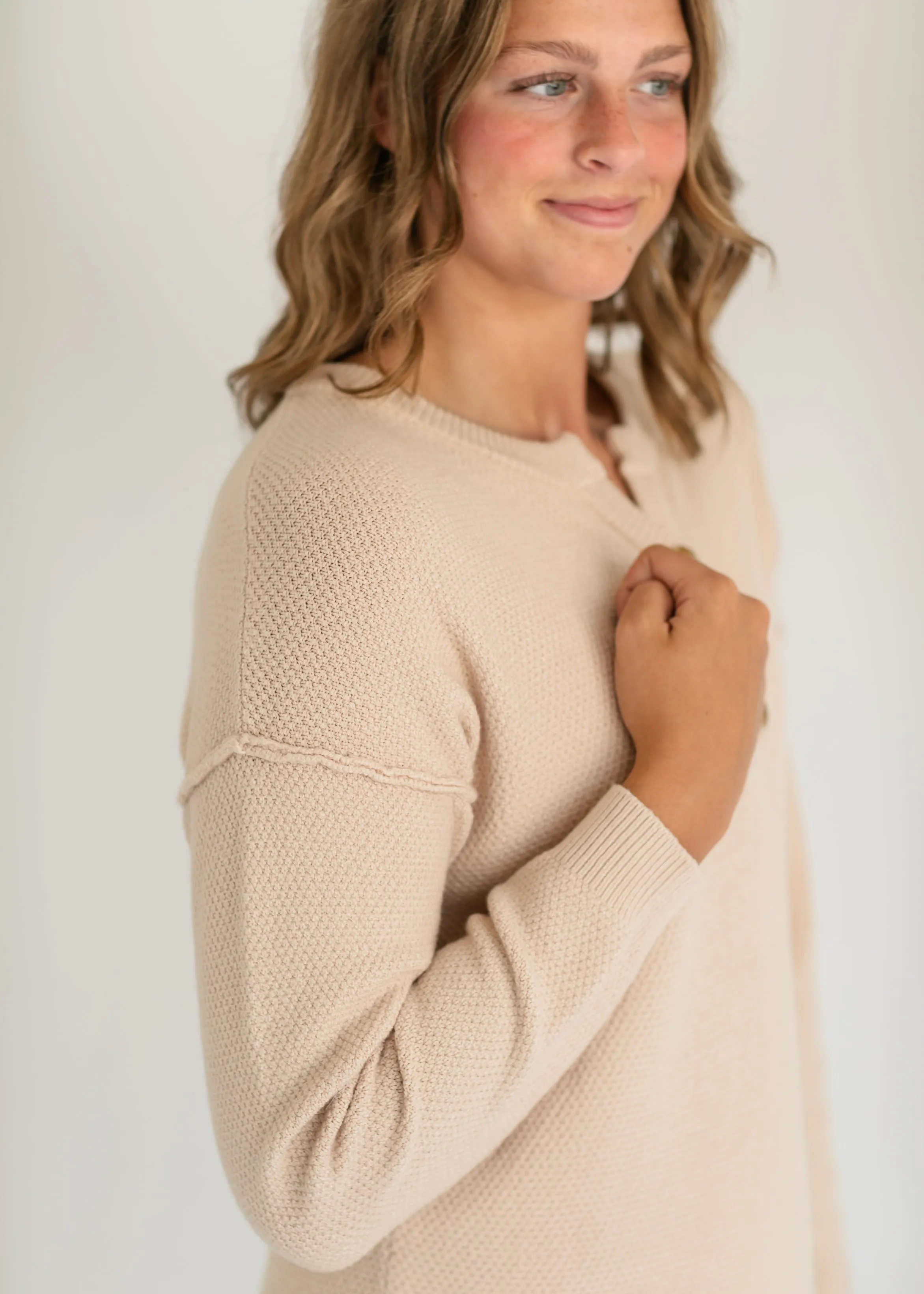 Fawna Henley Waffle Knit Maxi Dress