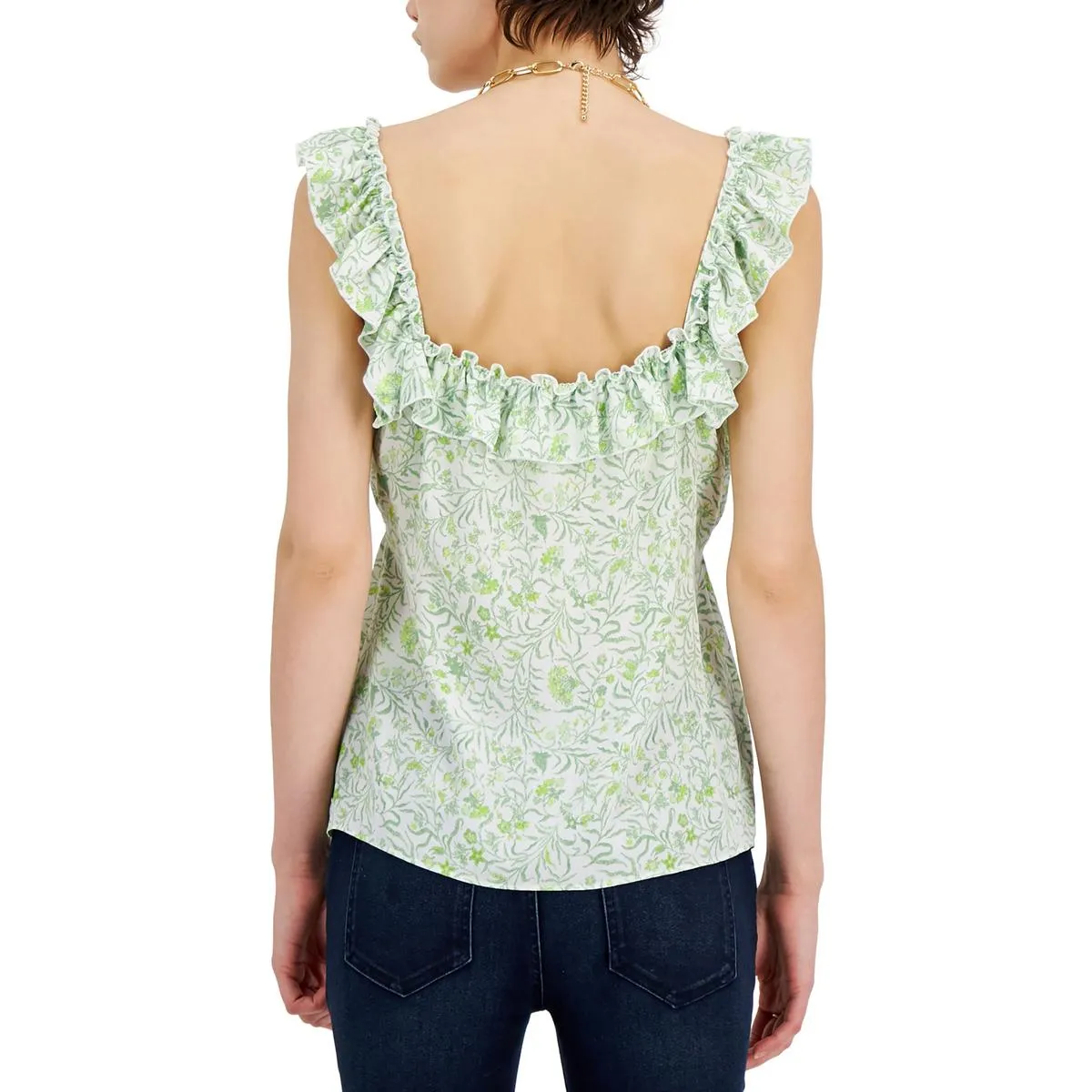 INC Womens Ruffled Square Neck Shell