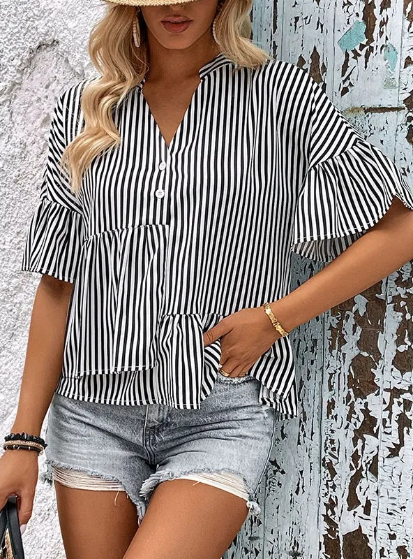 Irregular Striped Flounces Shirt