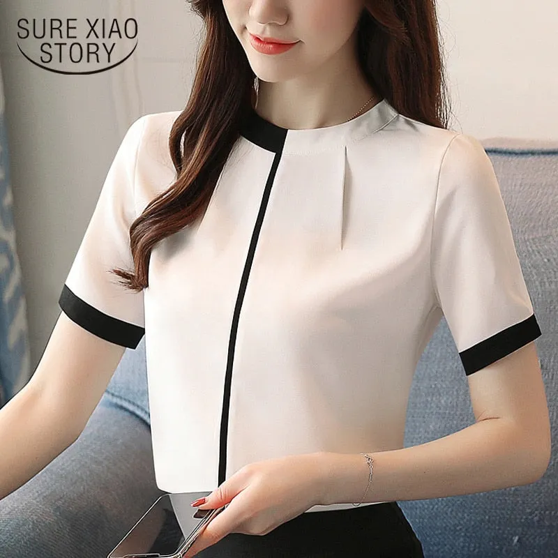 Joskaa Christmas Gift Blusas Mujer De Moda 2020 Womens Clothing Short Sleeve Chiffon Bouse Women Blouses Women Shirts Womens Tops and Blouses 0215 40