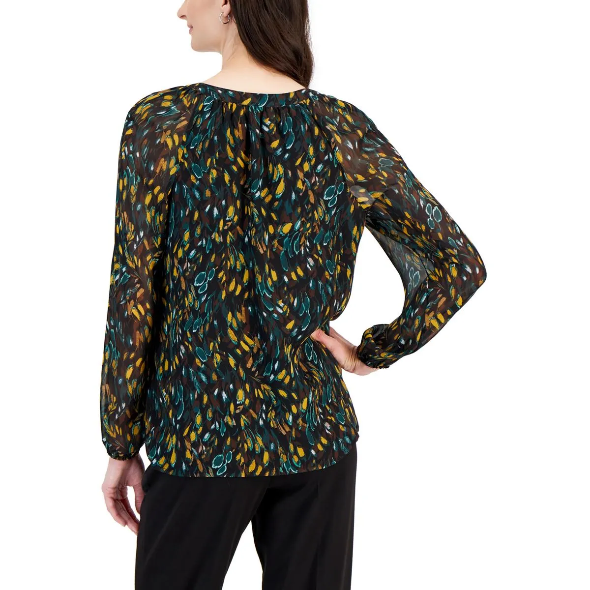 Kasper Womens    Split Neck Three Quarter Sleeve Blouse