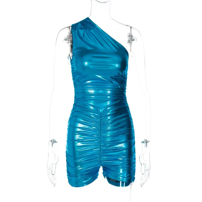 Medjina Leather Ruched Romper