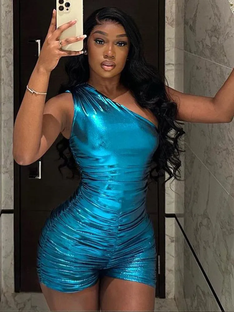 Medjina Leather Ruched Romper