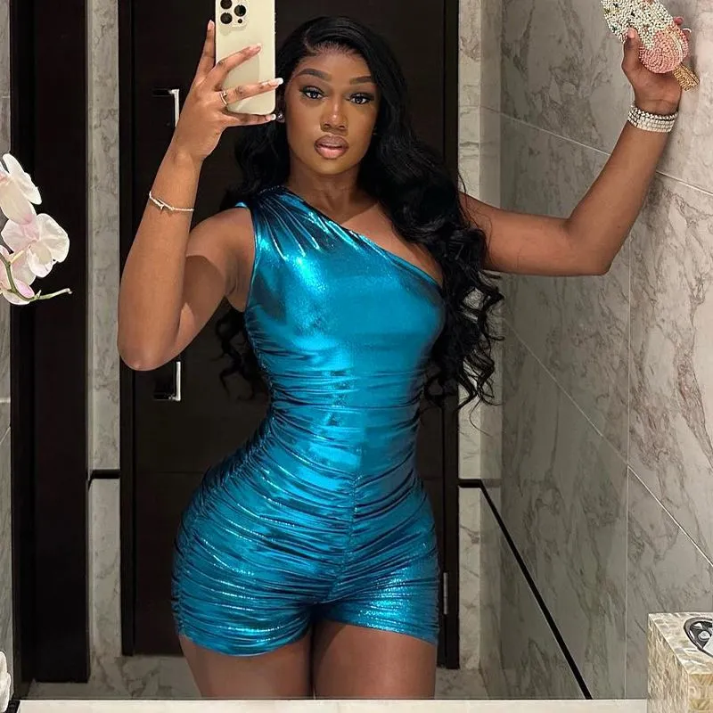 Medjina Leather Ruched Romper