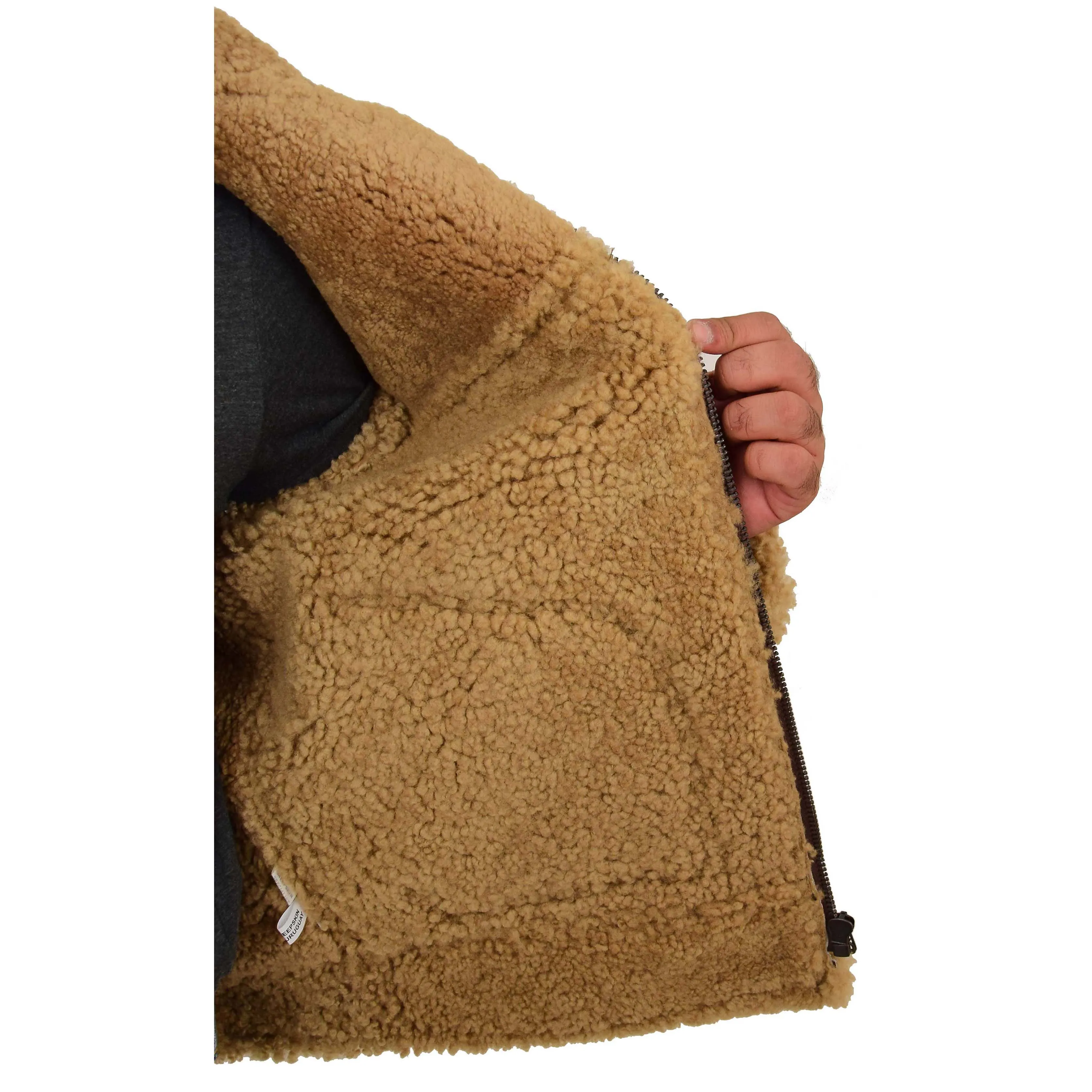 Mens Brown Real Sheepskin B3 Flying Bomber Jacket Shearling Aviator Pilot Coat Larry