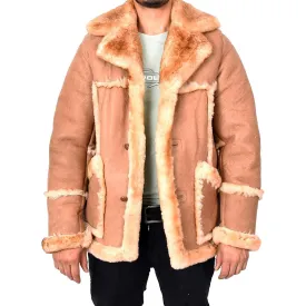 Men’s Luxurious Warm Winter Genuine Shearling Sheepskin Fur Coat Tyrell Tan