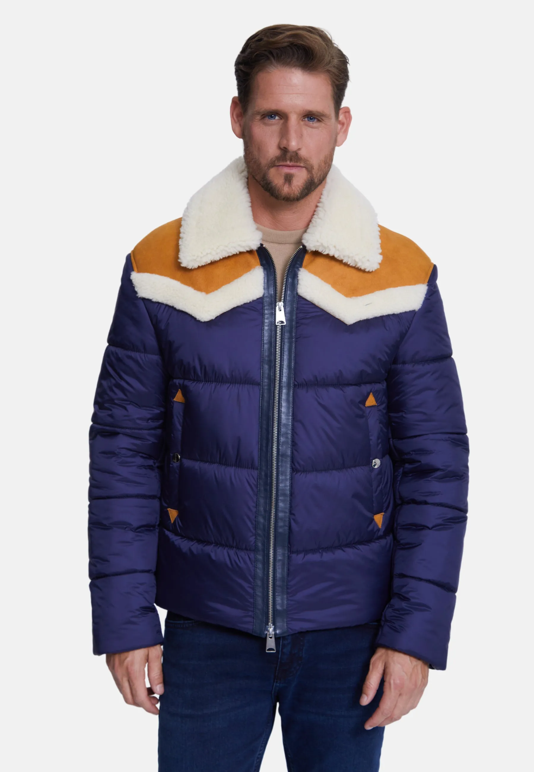 Men's Puffer Jacket, White Wool