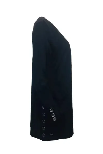 MERINO LONG CARDIGAN WITH POCKETS & BUTTON CUFF/HEM LONG SLEEVES BLACK