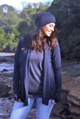 MERINO SHAWL COLLAR CARDIGAN WOMENS LONG SLEEVES NAVY